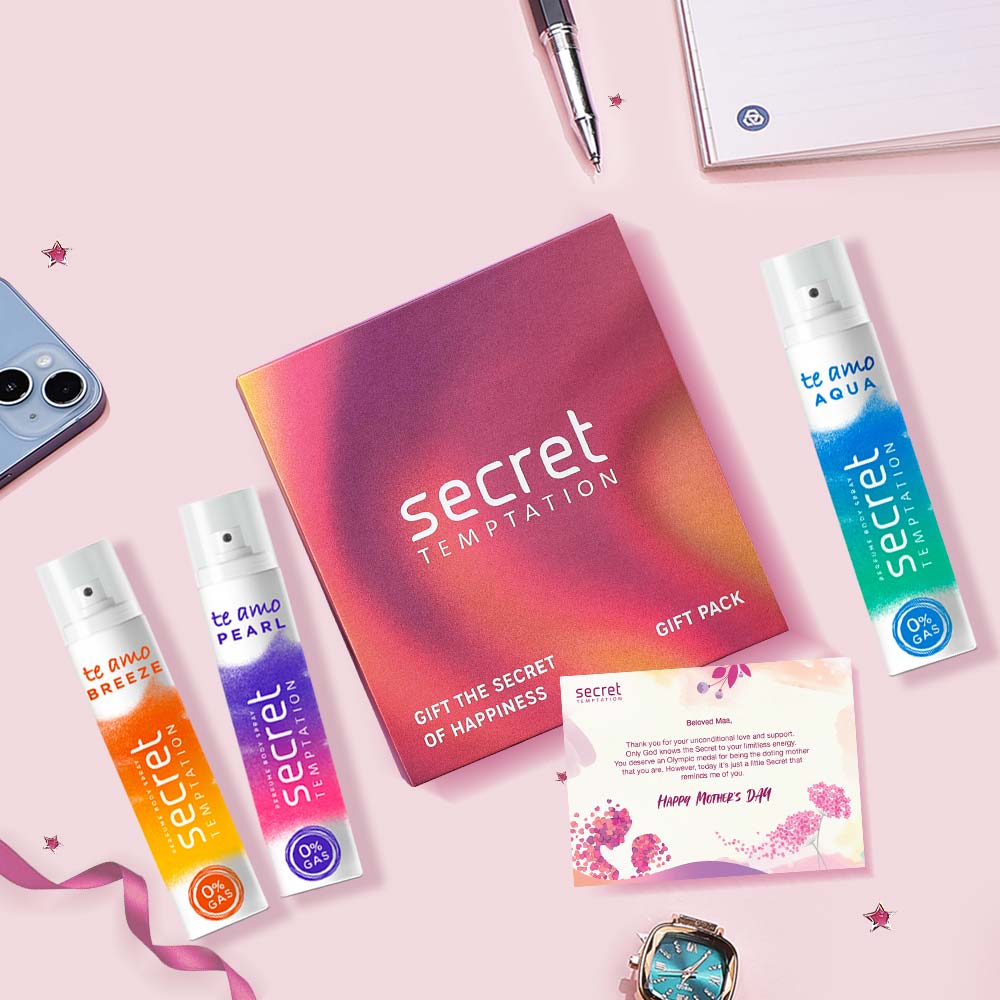 Gift Hamper with Te Amo Aqua, Breeze and Pearl No Gas Deodorants (120ml each)