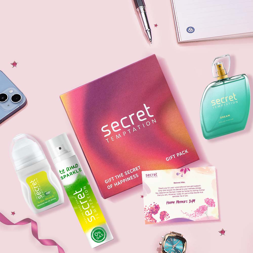 Gift Box with Te Amo Sparkle 120ml, Active Lifestyle Roll On 50ml and Dream Perfume 50ml