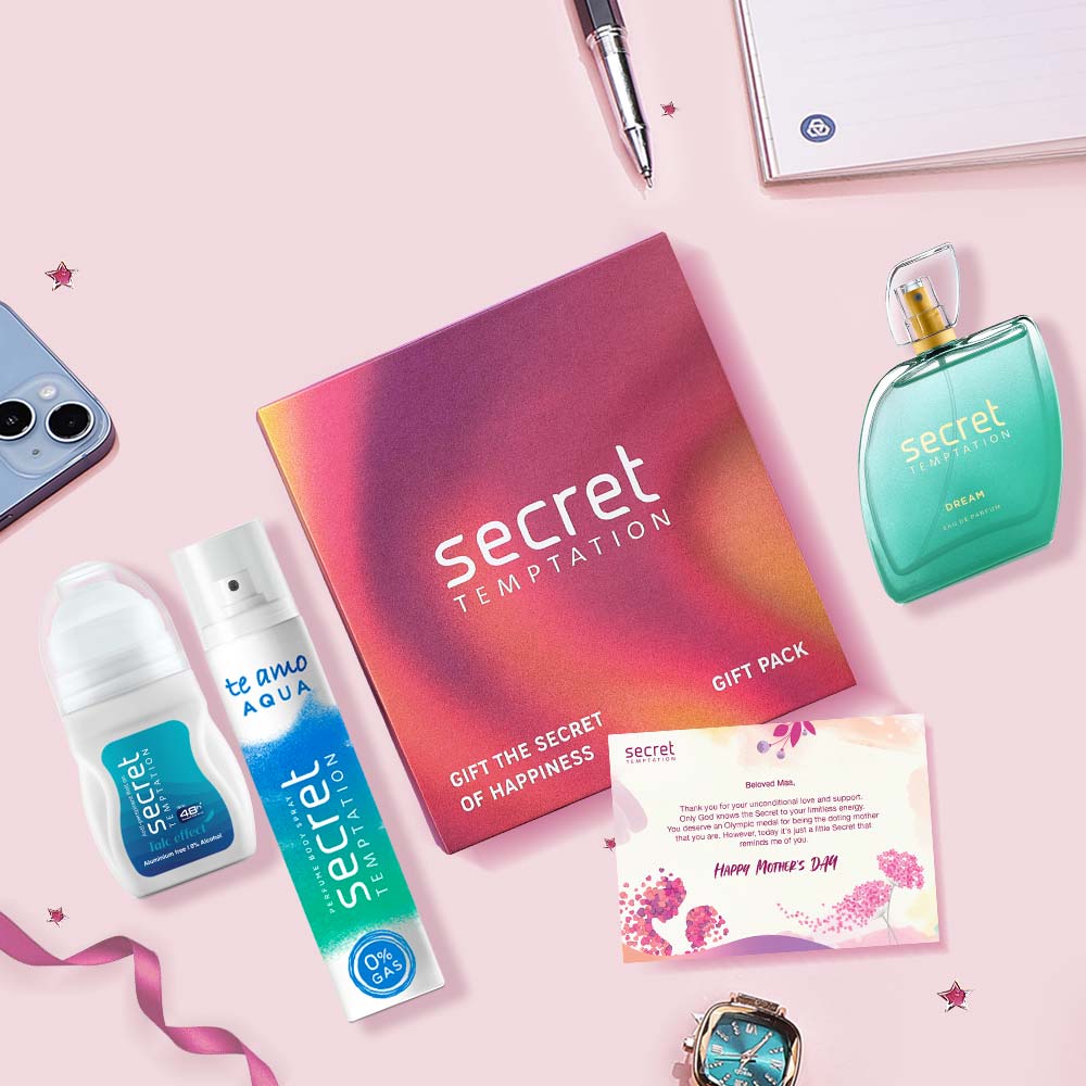 Gift Box with Te Amo Aqua 120ml, Talc Effect Roll On 50ml and Dream Perfume 50ml