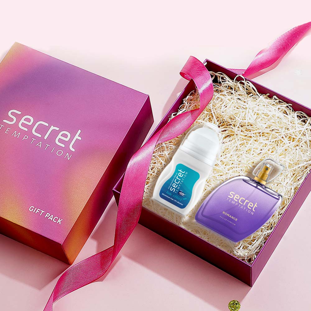 Gift Box with Talc Effect Roll On 50ml and Romance Perfume 50ml
