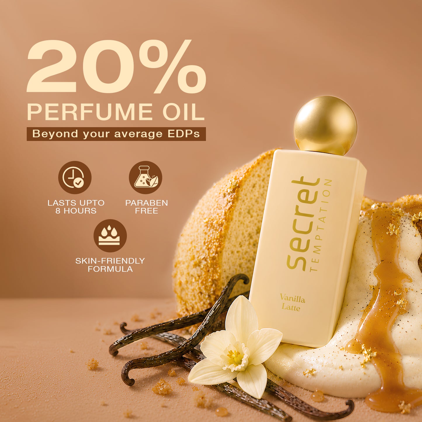 Secret Temptation Vanilla Latte Perfume for Women, 50ml | Long Lasting Perfume | Vanilla Fragrance for Women | Sweet Gourmand Ladies Perfume I 20% Perfume Oil