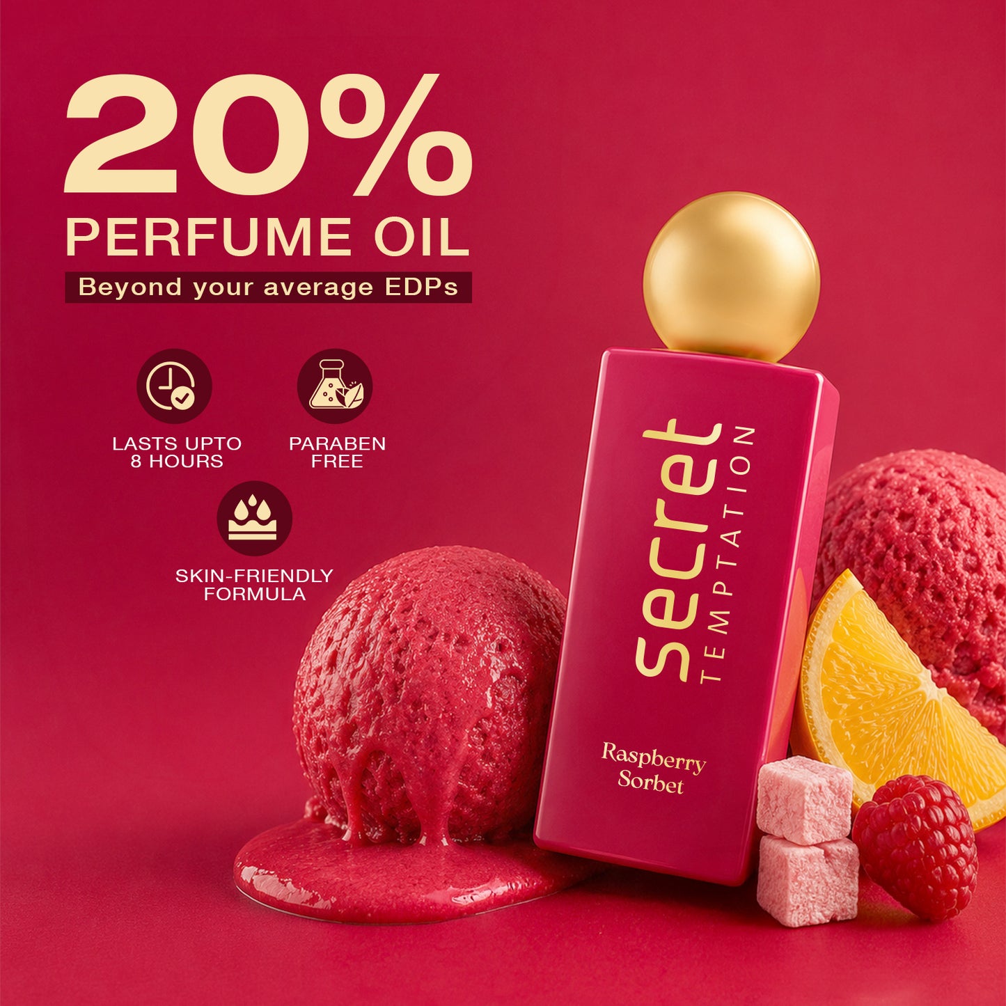 Secret Temptation Raspberry Sorbet Perfume for Women, 50ml | Long Lasting Perfume | Fruity Gourmand Fragrance for Women | Fresh Ladies Perfume I 20% Perfume Oil