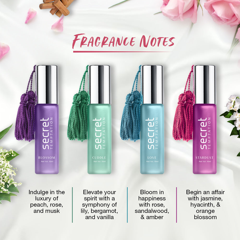 Stardust, Cuddle, Blossom and Love Perfume Roll On Pack of 4 (10ml each)
