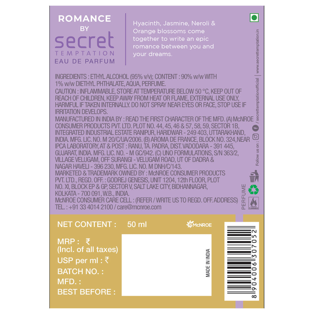 Valentine's Day Gift Box with Talc Effect Roll On and Romance Perfume (50ml each)