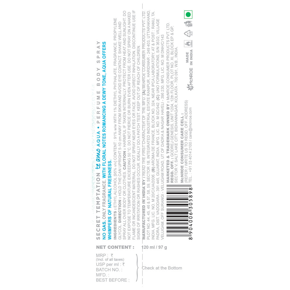 Te Amo Aqua and Dazzle Body Perfume, Pack of 2 (120ml each)