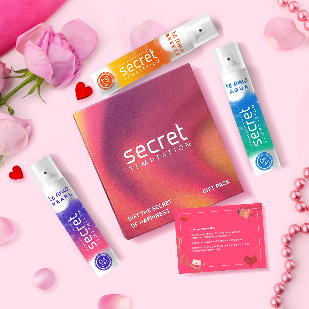 Valentine's Day Gift Hamper with Te Amo Aqua, Breeze and Pearl No Gas Deodorants (120ml each)