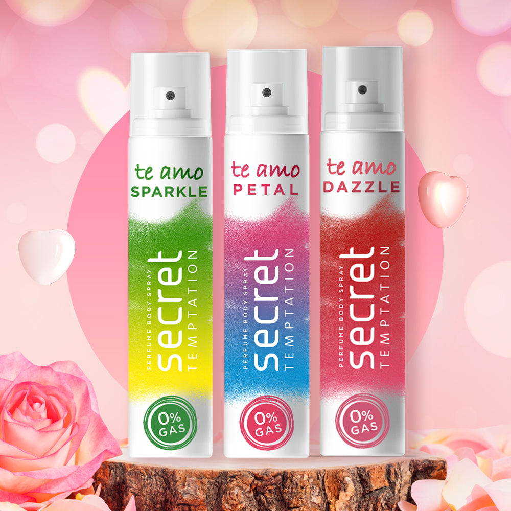 Valentine's Day Gift Hamper with Te Amo Dazzle, Petal and Sparkle No Gas Deodorants (120ml each)