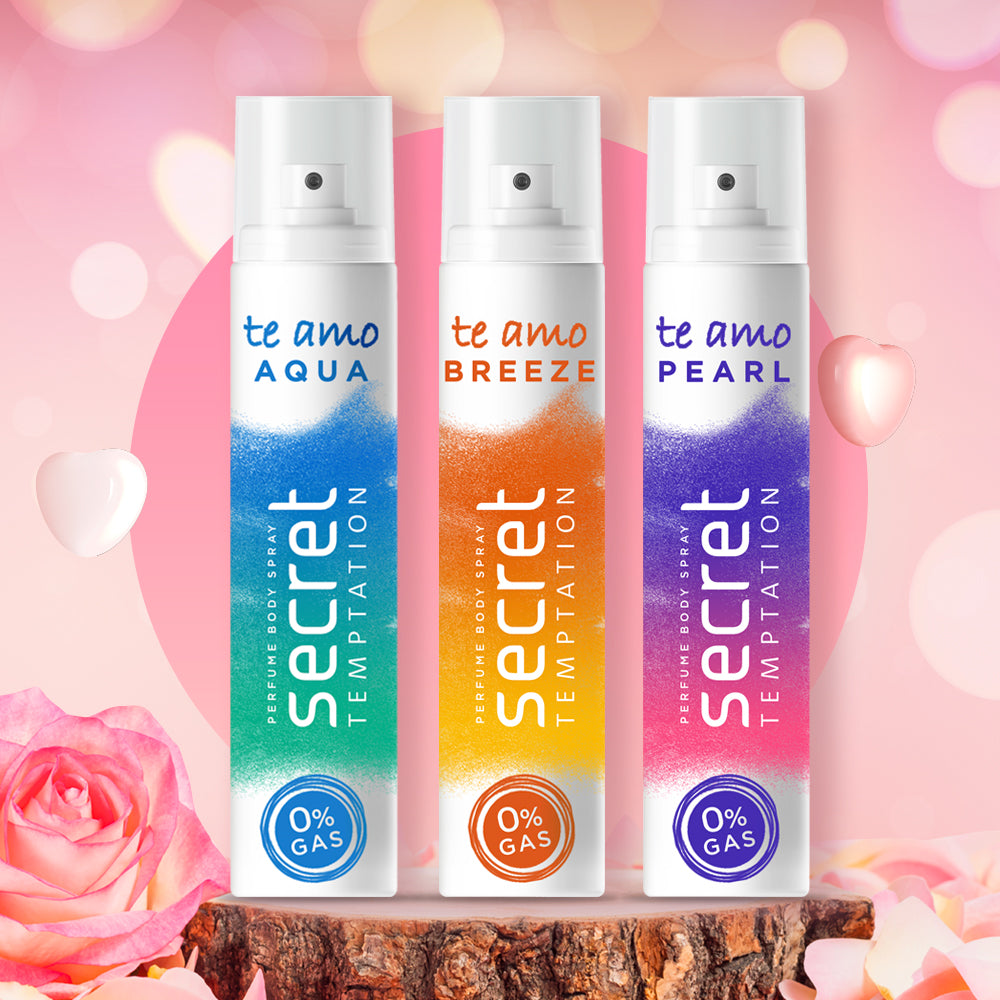 Valentine's Day Gift Hamper with Te Amo Aqua, Breeze and Pearl No Gas Deodorants (120ml each)