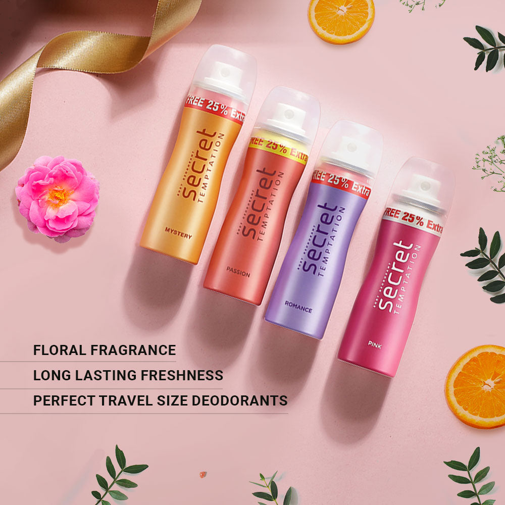 Pink, Romance, Mystery and Passion Deodorant, Pack of 4 (50ml each)