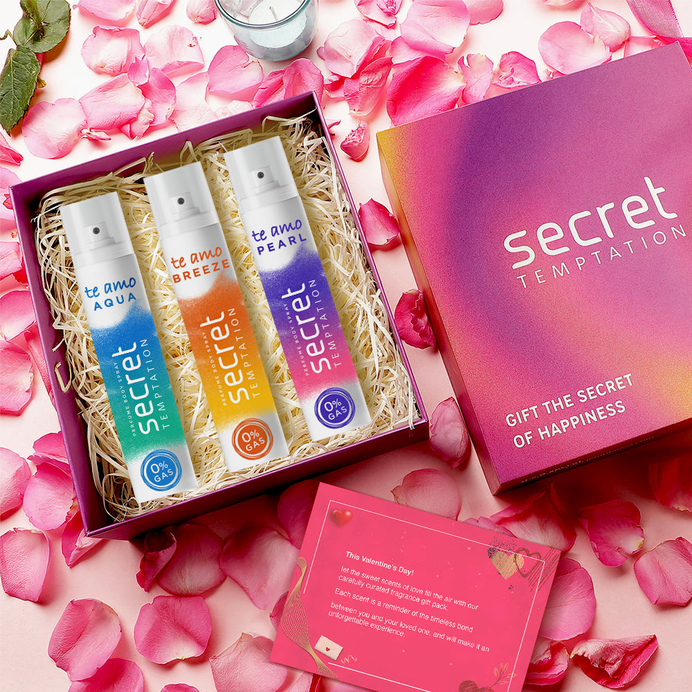 Valentine's Day Gift Hamper with Te Amo Aqua, Breeze and Pearl No Gas Deodorants (120ml each)