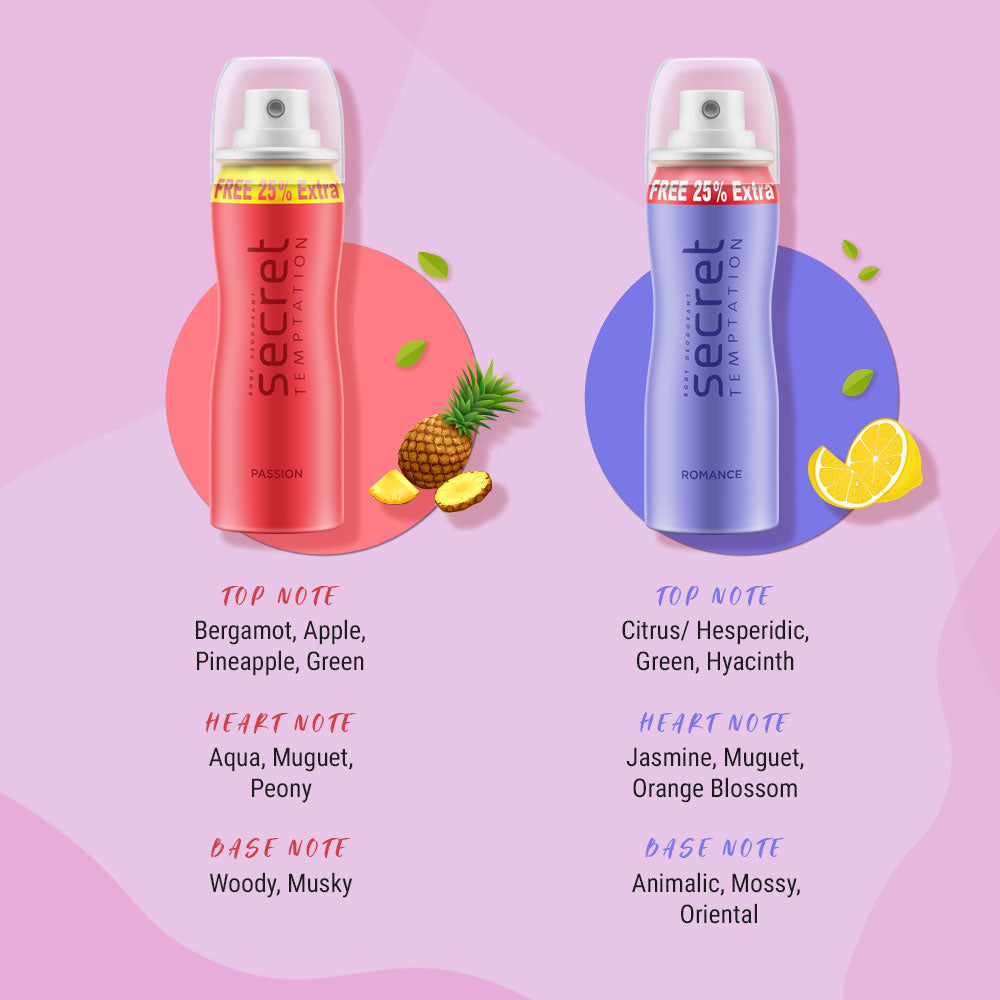 Pink, Romance, Mystery and Passion Deodorant, Pack of 4 (50ml each)