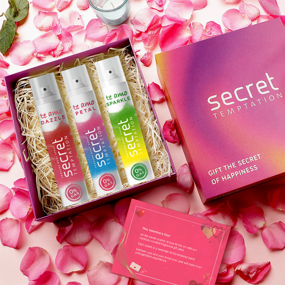 Valentine's Day Gift Hamper with Te Amo Dazzle, Petal and Sparkle No Gas Deodorants (120ml each)