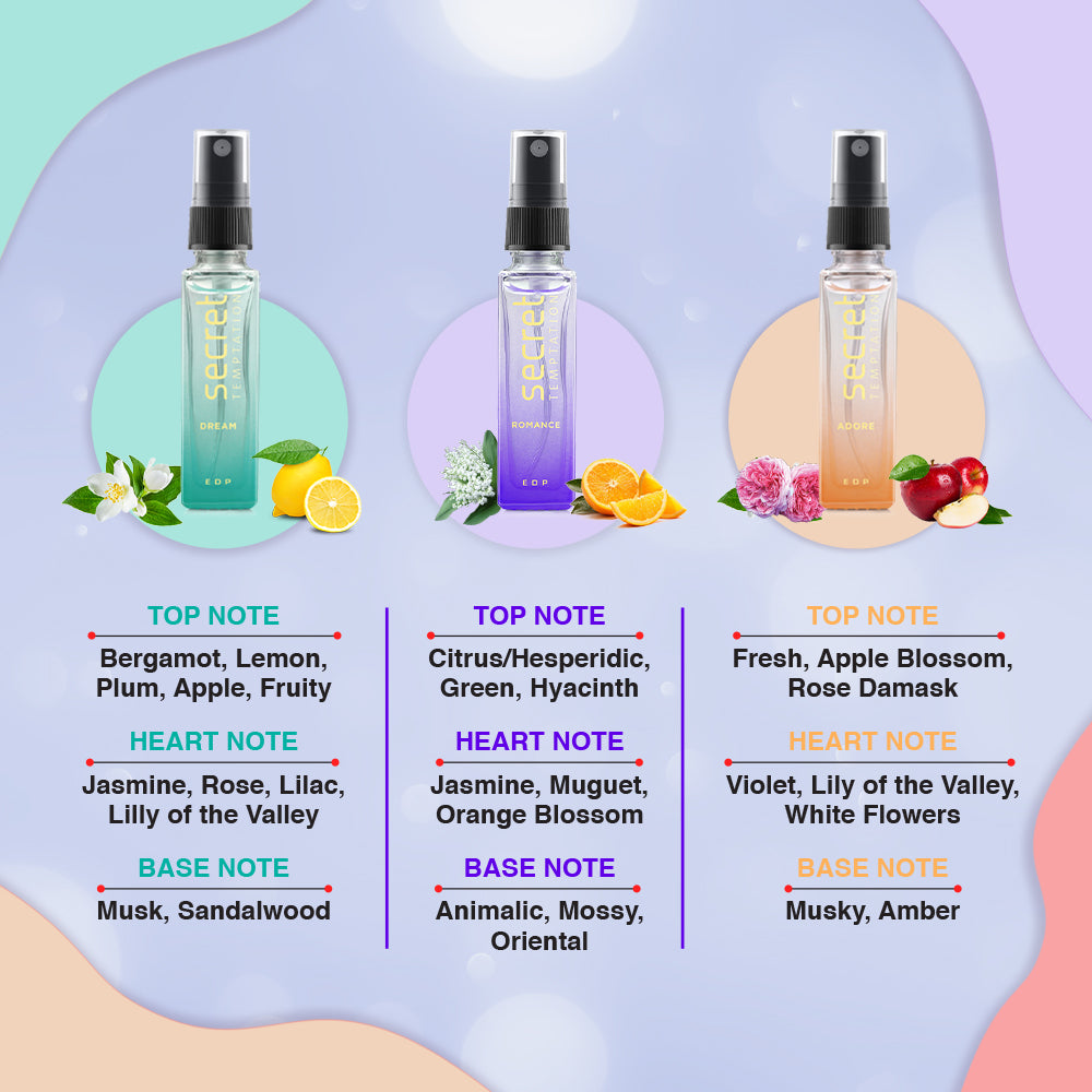 Adore, Dream and Romance Perfume, Travel Pack (8ml each)