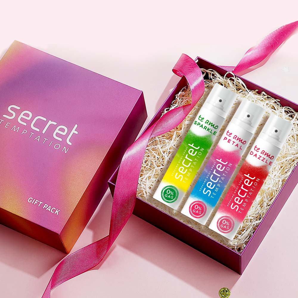 Gift Pack with Te Amo Dazzle, Petal and Sparkle No Gas Deodorants (120ml each)