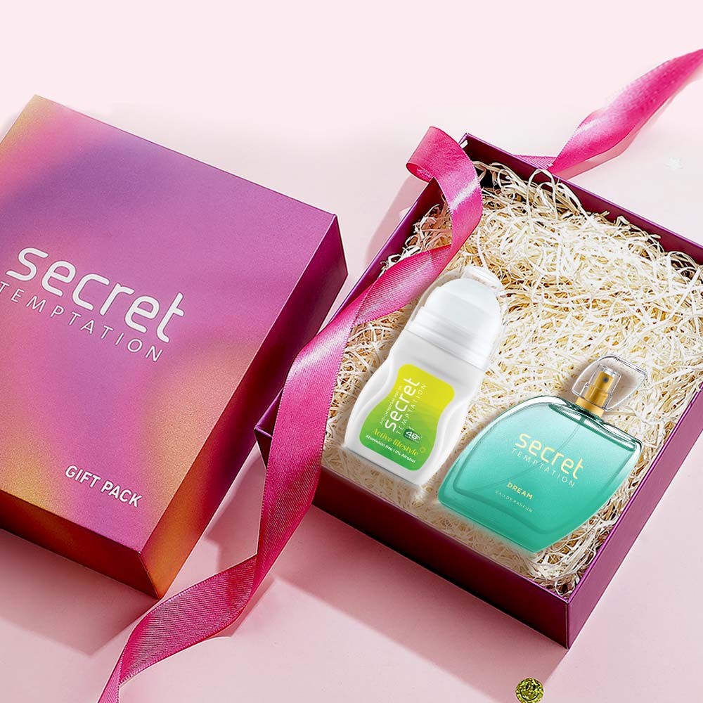 Gift Box with Te Amo Sparkle 120ml, Active Lifestyle Roll On 50ml and Dream Perfume 50ml