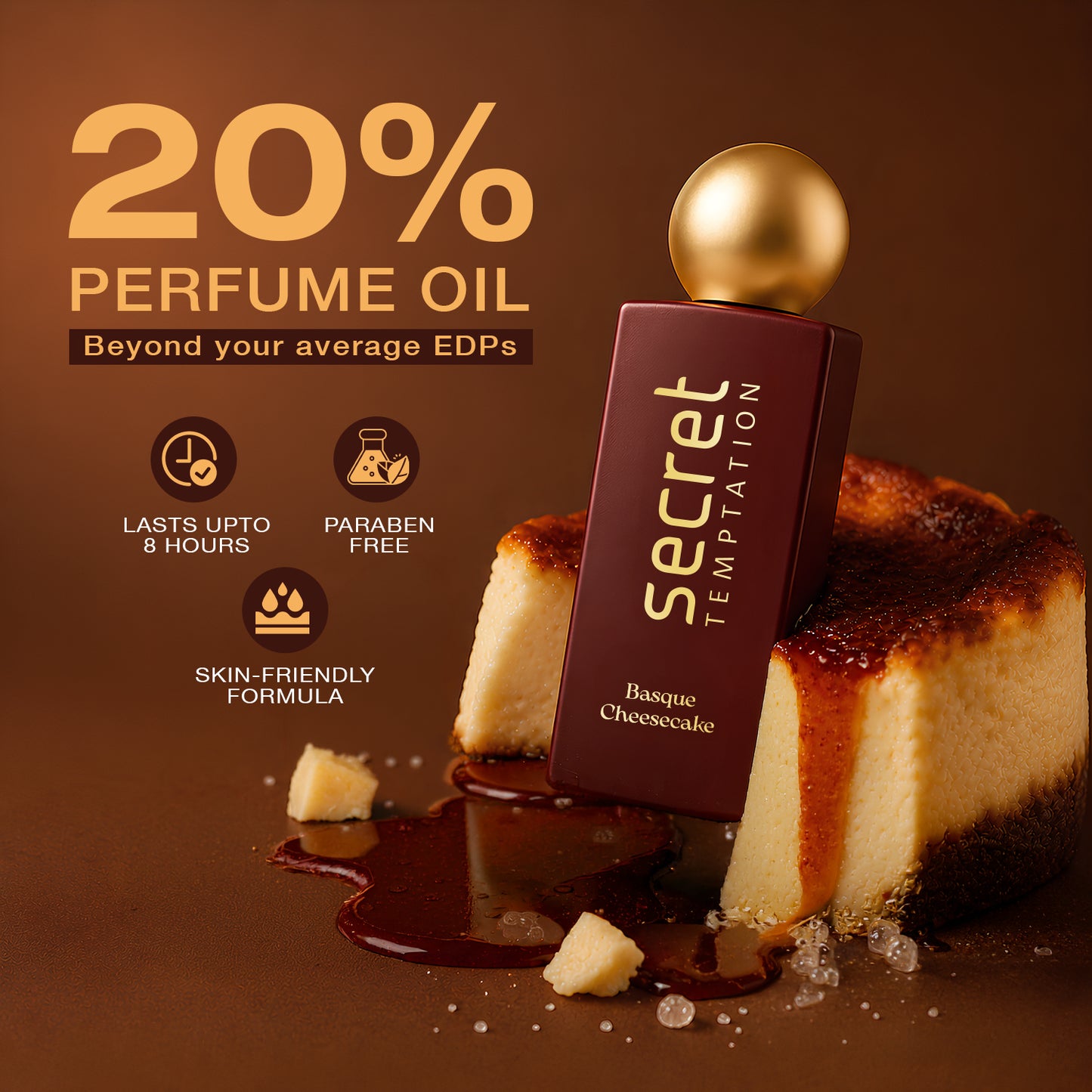 Secret Temptation Basque Cheesecake Perfume for Women, 50ml | Long Lasting Perfume | Rich Gourmand Fragrance for Women | Luxury Ladies Perfume I 20% Perfume Oil