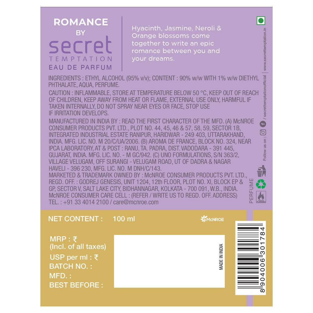 Valentine's Day Gift Hamper with Romance Deodorant 150ml and Perfume 100ml