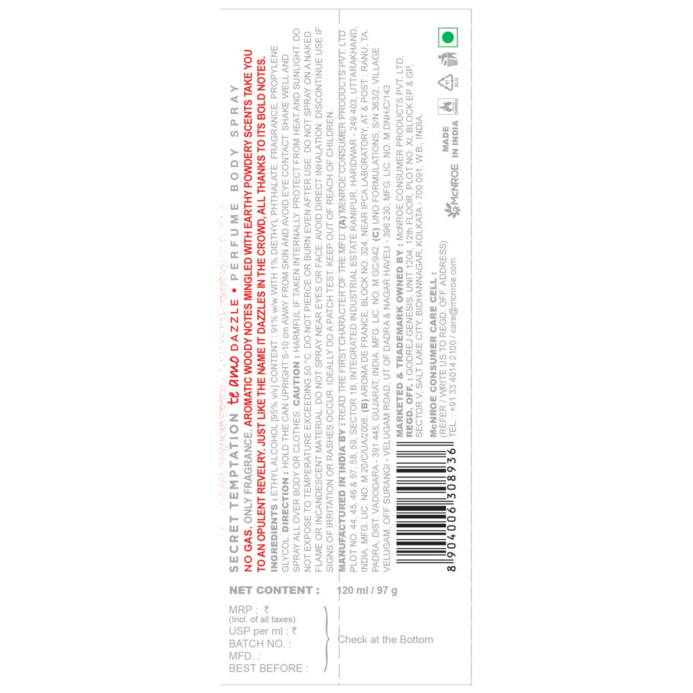 Gift Hamper with Te Amo Dazzle, Petal and Sparkle No Gas Deodorants (120ml each)